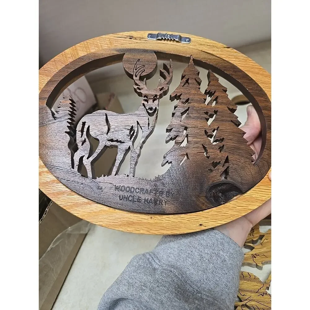 Lot of 2 Vtg Woodcrafts by Uncle Harry Laser-Cut Wood Wilderness Wall Home Decor